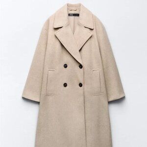 ZARA Soft Oversized Double Breasted Wool Blend Coat | M | Beige Oatmeal | NWT